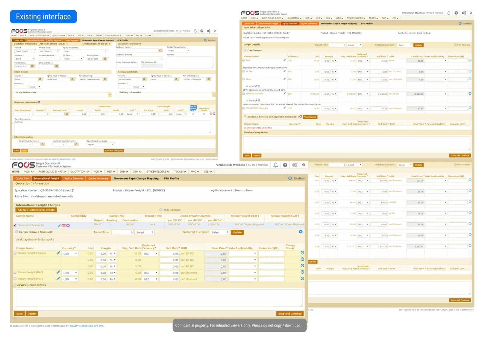 Existing quotation creation interface