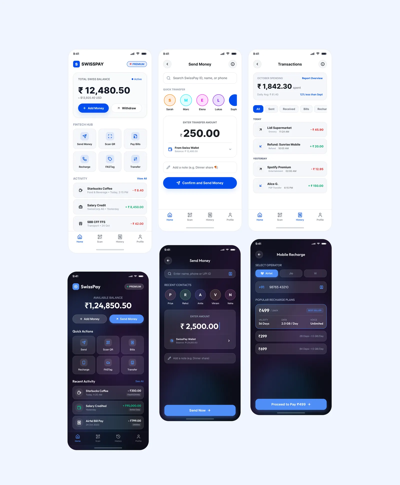 SwissPay mobile wallet outcome screens